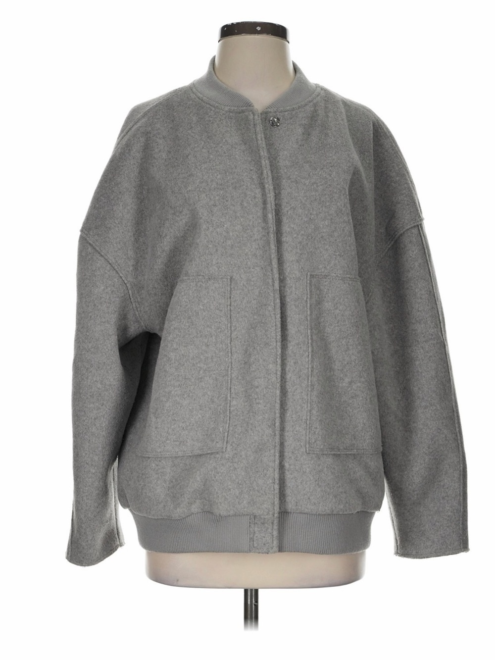 Zara Gray Wool-Blend Oversized Bomber Jacket